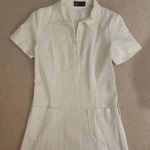 NEVER BEEN WORN ZARA WHITE JEAN SHIFT DRESS WITH POCKETS